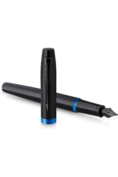 Mena Rise Şirinshop Im Vibrant Rings Fountain Pen, Satin Black Paint with Teal Highlight, Medium Nib and Blue m