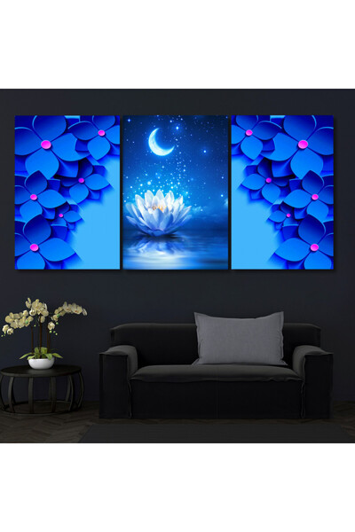 Marktna ثلاث لوحات قماشية مودرن بتصميم ورود مع برواز بني مجوف