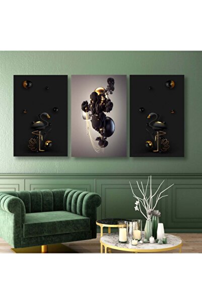4gdran ثلاث لوحات قماشية بتصميم مودرن مع برواز شامبين مجوف