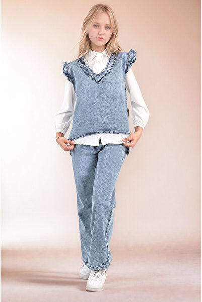 Asortik Kids 3-Piece Bottom & Top Jeans Suit for Girls' Hijab Pants-Shirt-Jeans Blouse