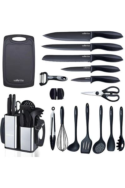 Mena Rise Diyar-Ifırsatshop Solozzo 18 Piece Stainless Steel Knife Set Silicone Spatula Kitchen Set Black