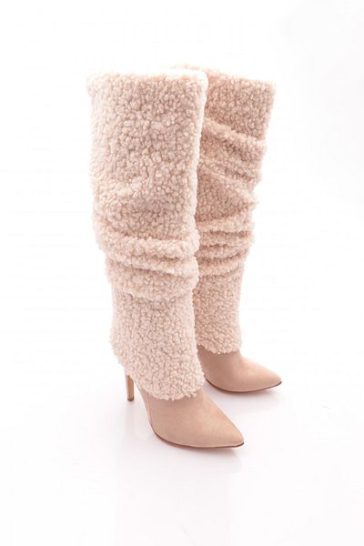DGN 4244-22K Women's Pointed Toe Long Boots with Fur