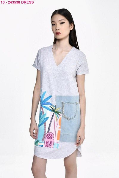 DQMANE V-Neck Design Stone Dress-Tunic