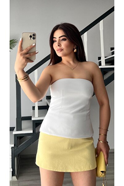 Oslove White Strapless Blouse