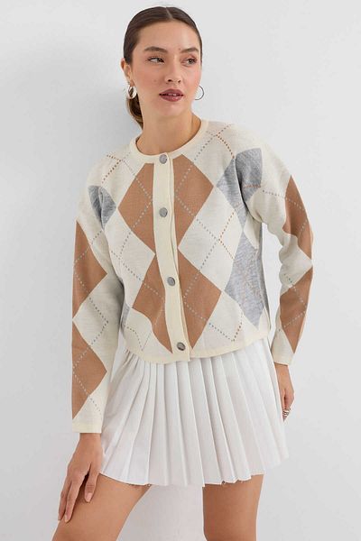 GABRİA Gabria Baklava Pattern Buttoned Cardigan