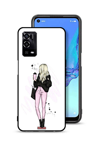 Tolwak Oppo A55 4G Protective Case Cover Girl Holding Coffee Cup Art