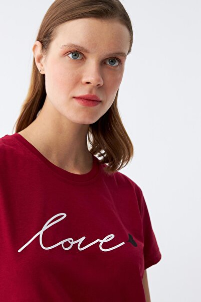 Akbeniz Women's Burgundy Heart Patterned Capri Pajama Set