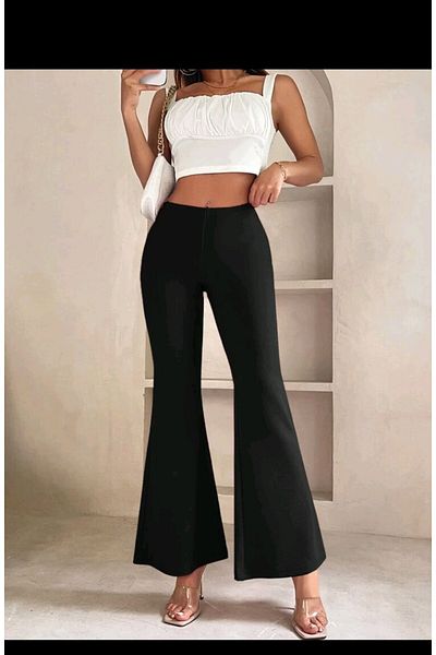 sayina Women's Black Spanish Leg Lycra Stretchy High Waist No Show Crepe Shaping Leggings Pants
