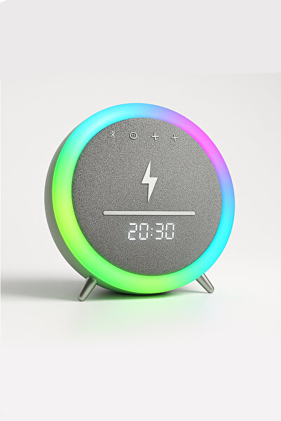 TECHNOMEN RGB Işıklı Bluetooth Hoparlör Kablosuz Şarj + Saatli Alarm + FM USB...