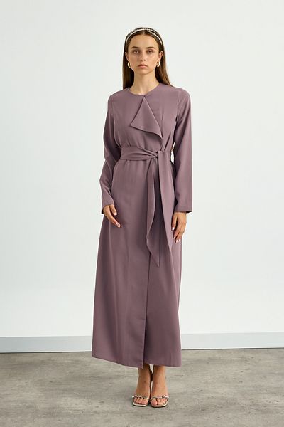 Birgül Bektaş Dusty Rose Collar Detailed Belted Dress