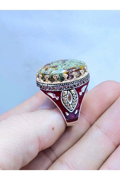 Generic Men's Silver Ring with Natural Yemeni Agate Stone 925 Sterling
