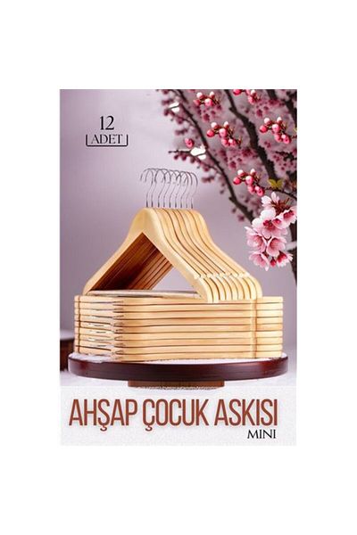 MBB ETİCARET Mini Wooden Children's Clothes Hanger 12 Pcs