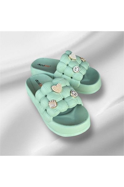 AkınalBella Women's Drawstring Model Soft Ultrasoft Orthopedic Sole Stone Slippers