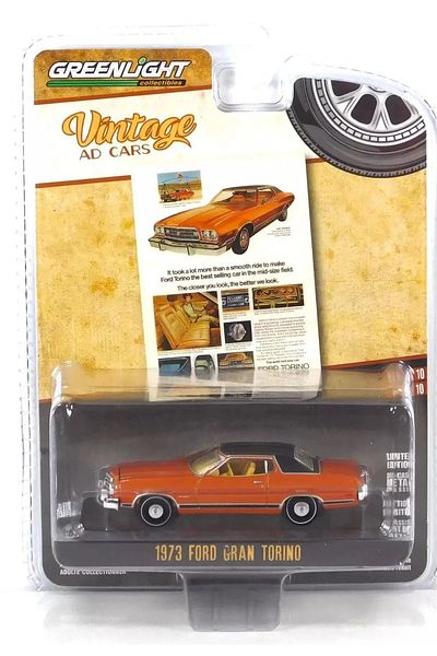 Greenlight Vintage Ad Cars Series - 1973 Ford Gran Torino Diecast Model Car
