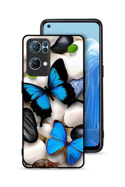 Tolwak غطاء حماية لهاتف Oppo Reno7 Pro 5G بنقشة فراشات على الحجارة