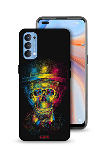 Tolwak غطاء حماية لهاتف Oppo Reno4 4G بتصميم جمجمة وقبعة ملونة وفن خيالي