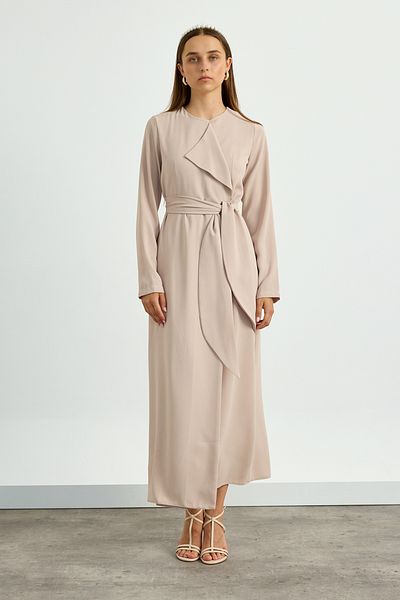 Birgül Bektaş Mink Collar Detailed Belted Dress