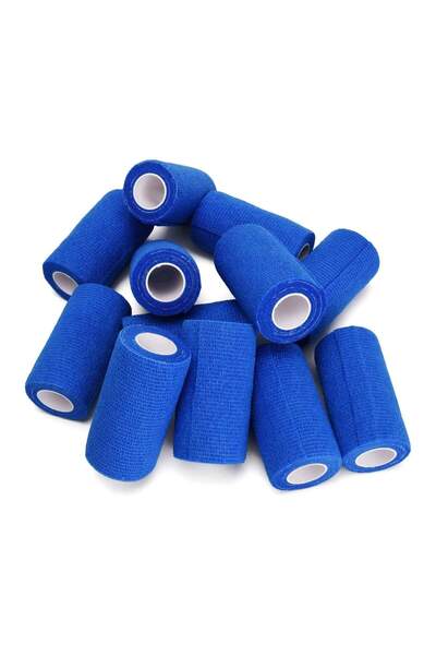 Dedeks 12 Adet Kendinden Yapışkanlı Elastik Koban Bandaj-kendine Yapışan Coban Mavi Renkli 10 Cm X 4,5 Metr