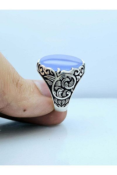 Generic Silver Men's Ring with Natural Yemeni Agate Gemstone, Sterling 925