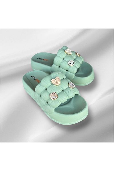 AkınalBella Women's Drawstring Model Soft Ultrasoft Orthopedic Sole Stone Slippers