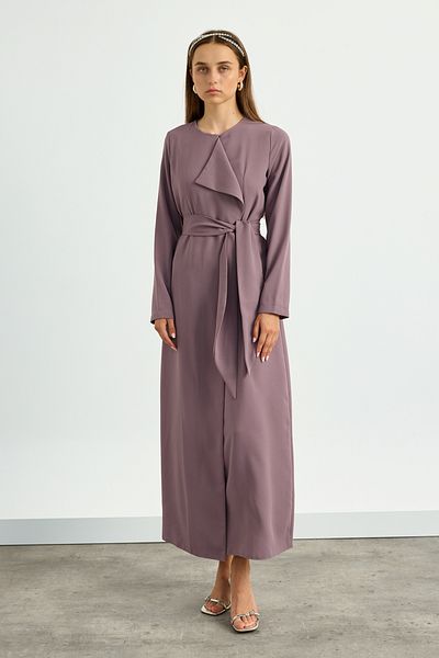 Birgül Bektaş Dusty Rose Collar Detailed Belted Dress