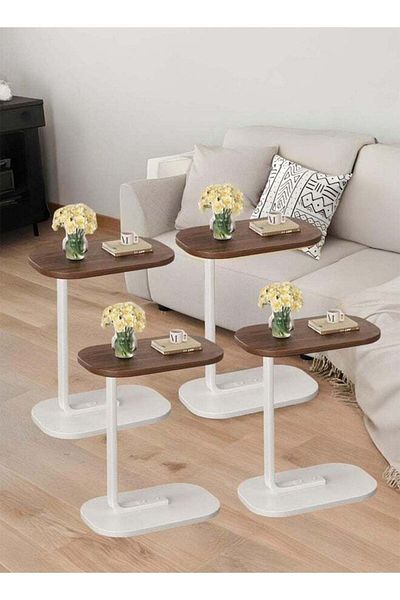 Taimi 4 pieces C-Shaped Side Table Elegant Design 45x30x60cm - Brown Color With White Frame