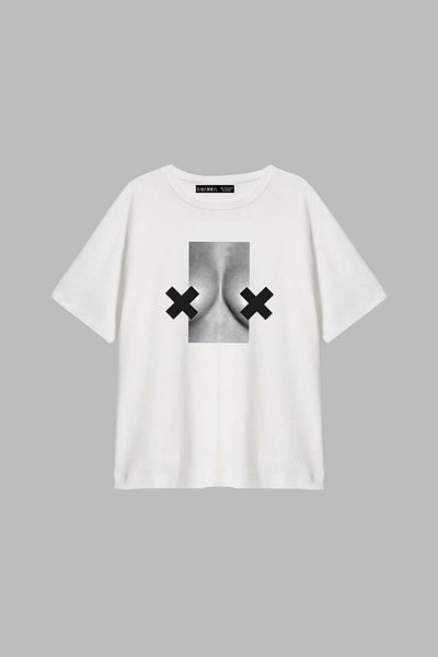 Bak Moda Send Nudes Printed Relaxed Fit White Women's Tshirt