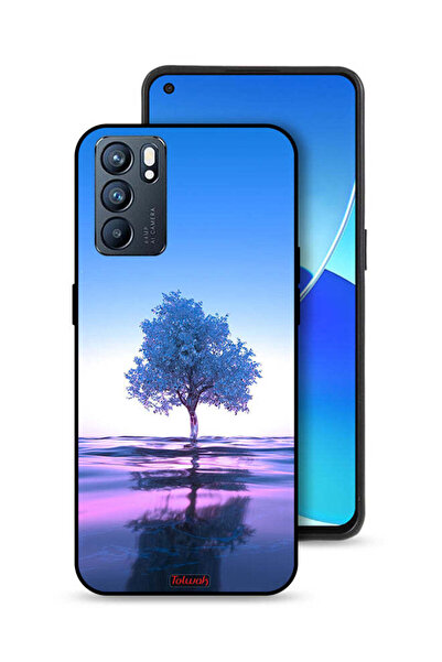 Tolwak غطاء حماية لهاتف Oppo Reno6 5G بتصميم شجرة نيون وانعكاس مائي فني رقمي