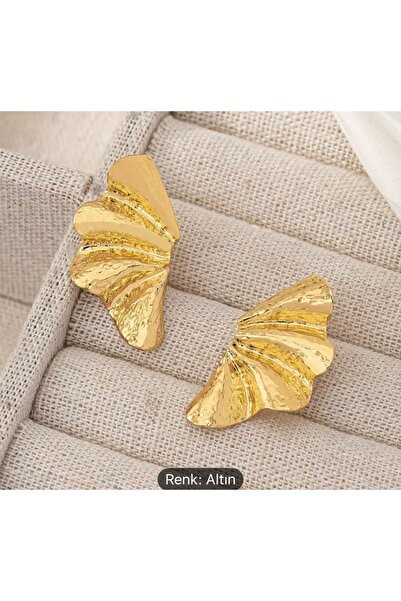 NO BRAND Gold kıvrımlı yaprak küpe