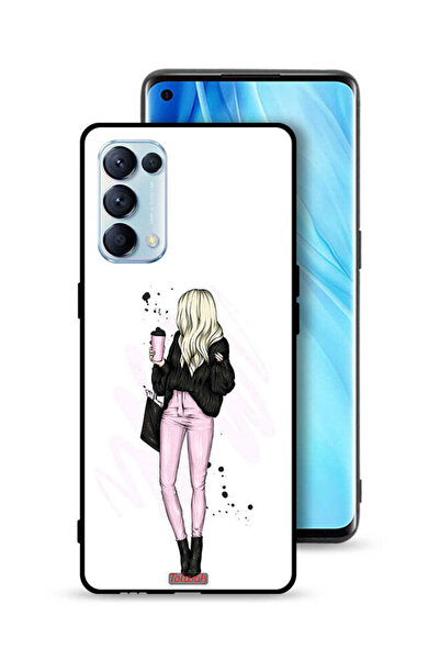 Tolwak غطاء حماية لهاتف Oppo Reno5 Pro 5G، رسم فتاة تحمل كوب قهوة