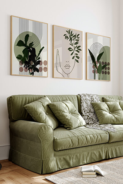 kutuTR 🌿 3’lü Çerçeveli Minimal Yüz ve Yaprak Temalı Tablo Seti – UV Baskılı...