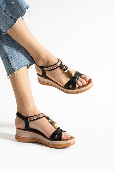 Ayax Black Two-Striped Accessory Casual Women's Sandals