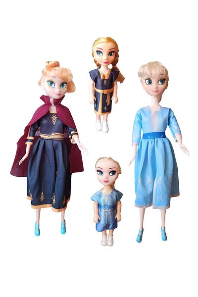 PopŞeker Frozen Anna and Elsa Doll Set - 2 Large, 2 Small