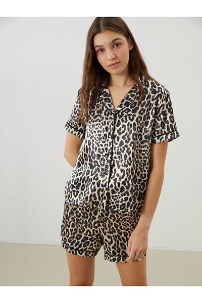 LC Waikiki New Season Leopard Patterned Satin Women's Pajama Set - S5I001Z8