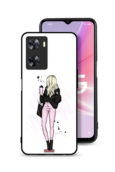 Tolwak غطاء حماية لهاتف Oppo A57s - رسم فتاة تحمل كوب قهوة