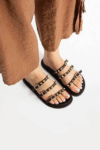 DUXAL SHOES Valora Gold Detailed Brown Stylish Women's Slippers