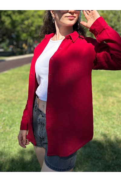 sielta Women's Oversize Basic Muslin Shirt with Pockets