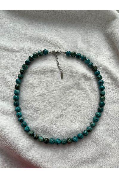 Pel Design Ocean Ceyt Stone 8 mm Stone Steel Apparatus Necklace Handmade
