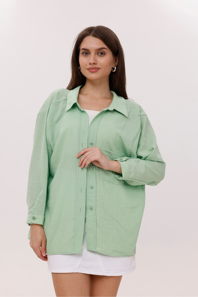 LA PANTE Cămașă de damă cu buzunar frontal, cu umăr dezactivat, cămașă verde ...