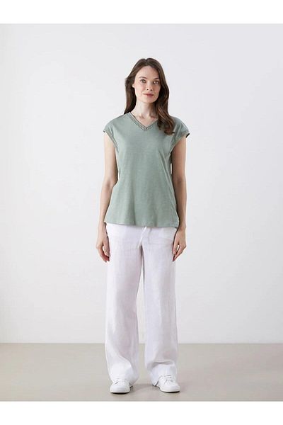 LC Waikiki Μπλούζα LCW Grace με λαιμόκοψη V με λεπτομέρεια δαντέλας (S5)