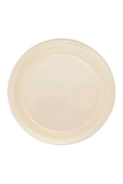 SELANİKLİ Party Plate Plastic Cream Pk 25 Round 22 cm