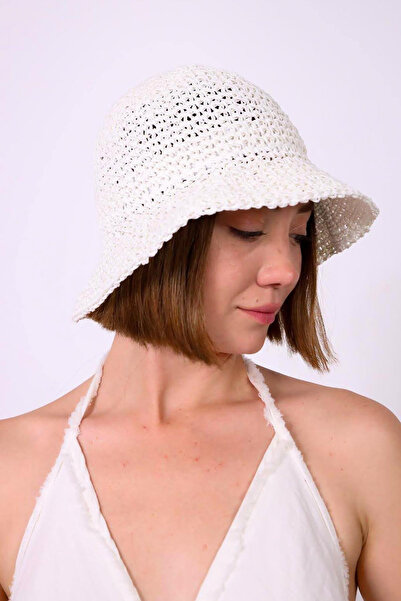 Neşeli Butik Women's Ecru Straw Hat Nbmht03