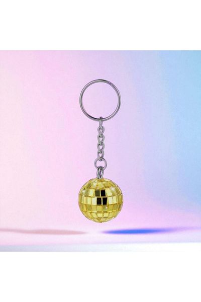 ÇİLEKHOMEAVM Disco Ball Keychain - 3 cm (1 Pcs) Gold Disco Ball with Key