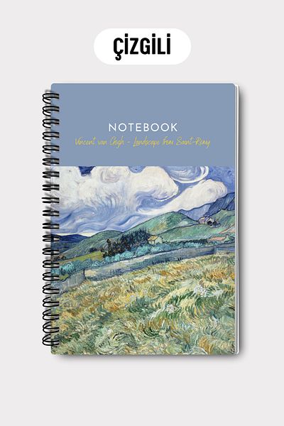 Eldesen Tasarım Van Gogh A5 Spiral Line School Notebook, 50 Sheets 100 Pages, Cardboard Cover Notepad