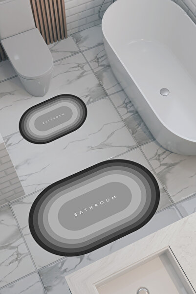 THEMODERNHANE Bathroom Desenli Eko Banyo Paspası, Kaymaz Taban, Makinada Yıka...