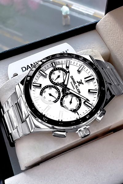 Daniel Klein Exclusive Groom's Men's Watch Waterproof Silver White - Steel Band Gift Bracelet Dke2136C3