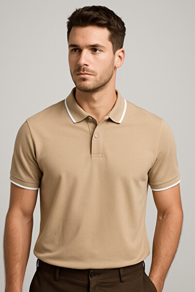 LACİVERTMEN Navy Blue 2118 Premium Striped Polo Neck Regular Fit Men's T-Shirt