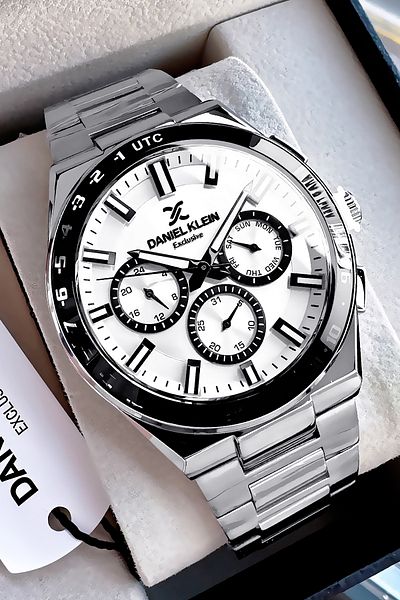 Daniel Klein Exclusive Groom's Men's Watch Waterproof Silver White - Steel Band Gift Bracelet Dke2136C3