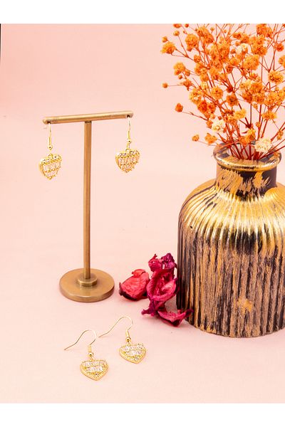 luree accessories Heart Motif Zircon Stone Earrings