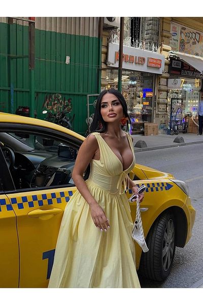 Bak Moda Rochie galbenă prințesă cu sârmă